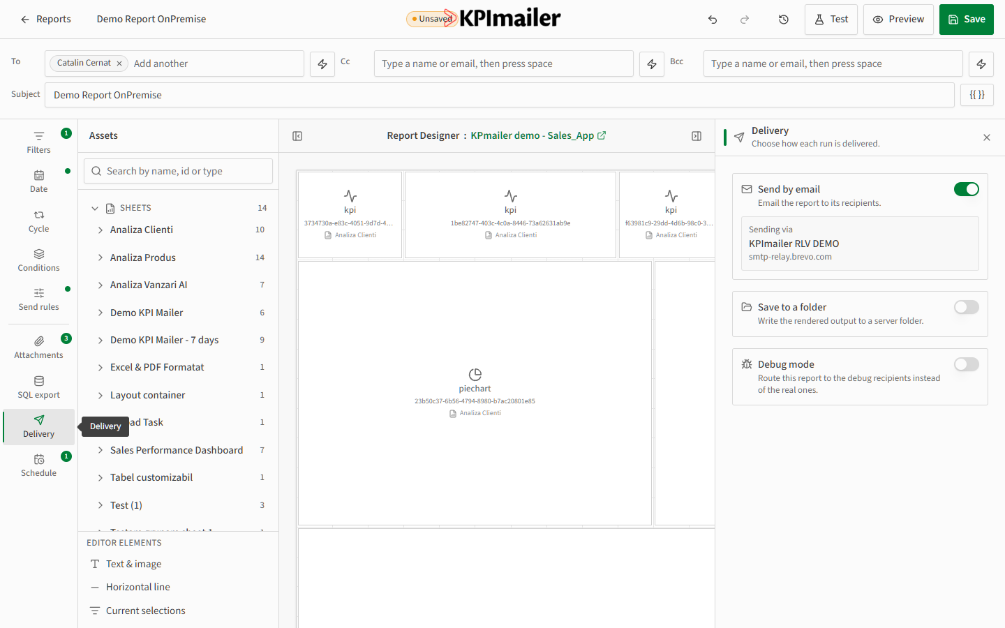 Delivery panel with Send by email enabled