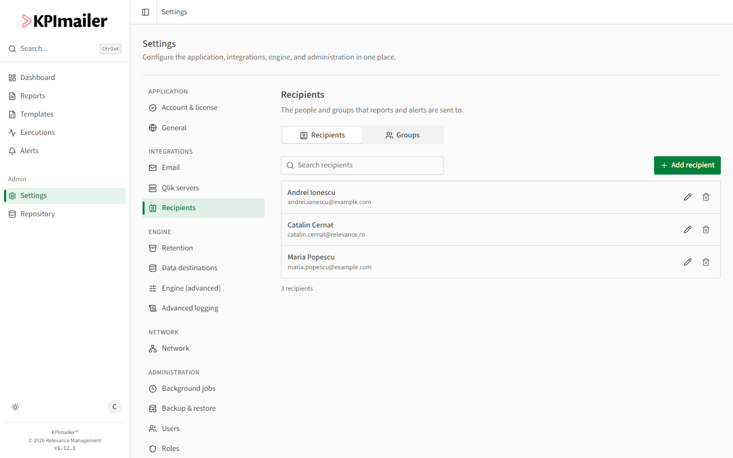 Recipients list showing people available to add